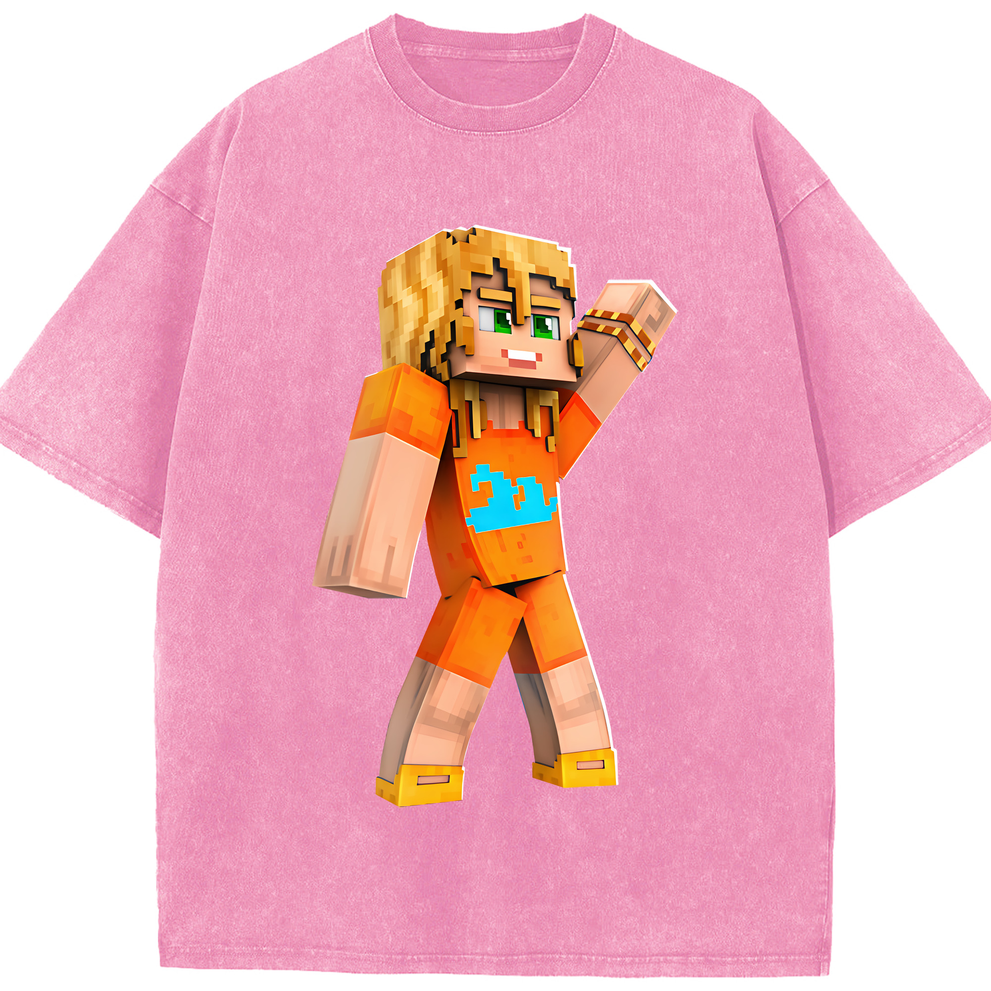 （画像用） マインクラフト ブロックの世界 Minecraft MC Block world 綿100% ヴィンテージ風 半袖Tシャツ（フロントプリント）